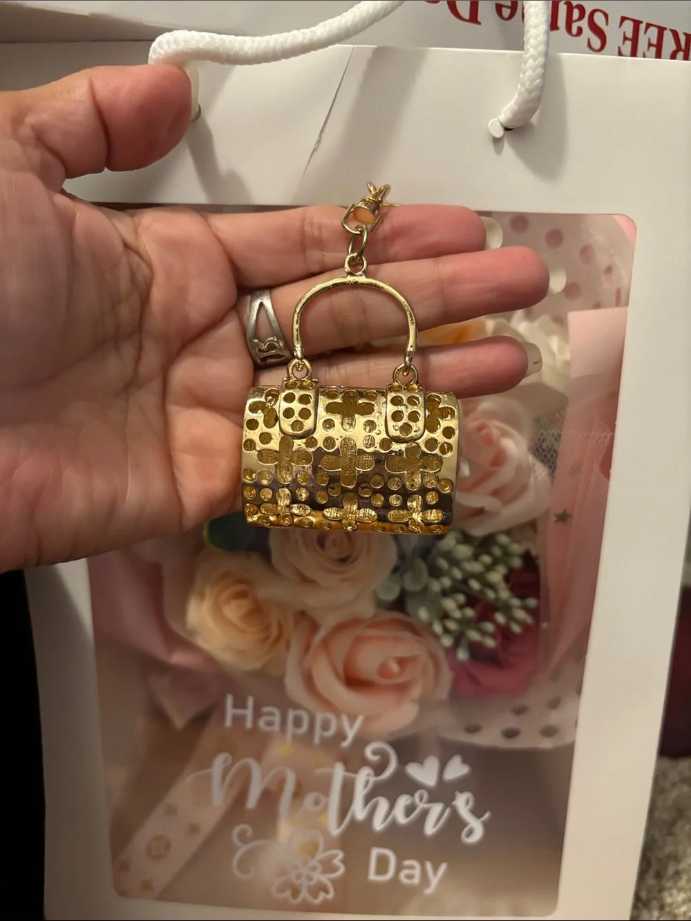Gold Crystal Mini Purse Keychain - Elegant Women's Accessory - Picture 3 of 3